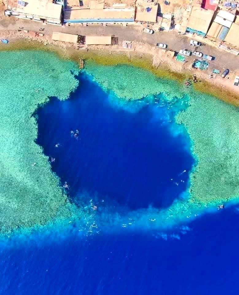 Blue Hole diving site in Dahab Egypt - world famous vertical drop with the Arch at 55m